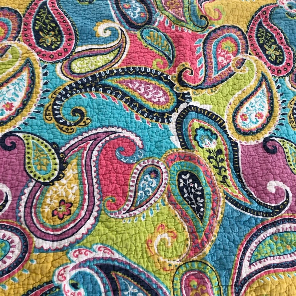 EUC Cotton Reversible Vibrant Paisley & Floral Multicolor Quilt - Picture 6 of 11